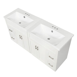 English Elm [video] 60 Inch Dual Sink Bathroom Vanity Mdf Cabinet Soft Close Doors Resin N729P000018K