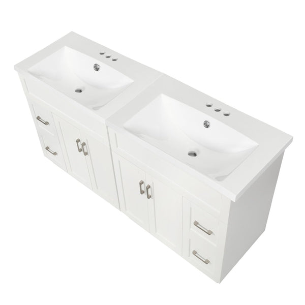 English Elm [video] 60 Inch Dual Sink Bathroom Vanity Mdf Cabinet Soft Close Doors Resin N729P000018K