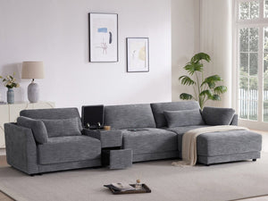 English Elm 124'' Modular Sectional Sofa: Reversible Chenille Couch With Storage, Ottoman & Usb Charger N723S9775E-GIGA