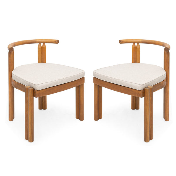 English Elm Christopher Knight Home® - Cove Acacia Wood Armless Dining Chairs Set Of 2 – Stylish Teak Finish & Comfortable Beige Cushions N775P329651T