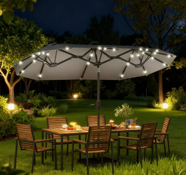 English Elm Outdoor Double Canopy Patio Umbrella with Solar Led Lights and Tilt Function T3971P427146