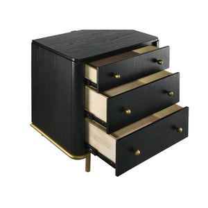 English Elm Anser Black 3-Drawer Nightstand with Wire-Brushed Finish, Gold Legs & Ball Knobs — Elegant Storage Solution B062P299882