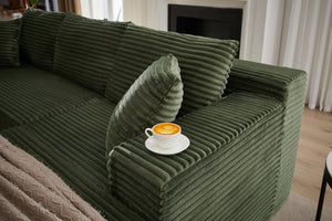 English Elm L-Shaped Cloud Sectional Sofa - Plush Green Corduroy Sleeper, No Assembly, Ideal For Living Spaces W2339P294929