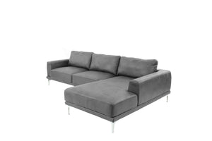English Elm Left Facing Sofa Antique Grey Breathable Leatherette Sectional with Wide Chaise, Metal Legs, Modern Comfort pillows included B011S01065