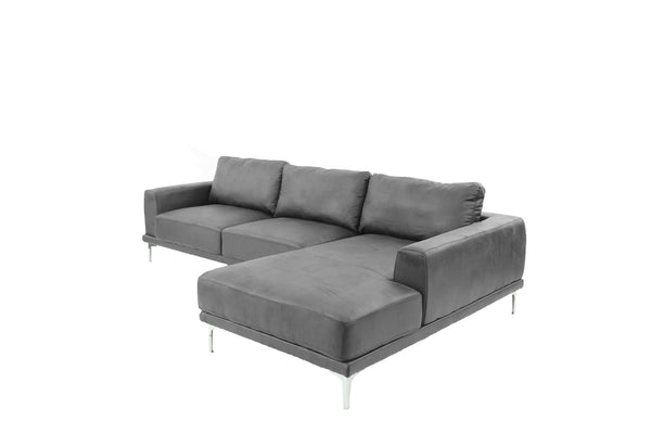 English Elm Left Facing Sofa Antique Grey Breathable Leatherette Sectional with Wide Chaise, Metal Legs, Modern Comfort pillows included B011S01065