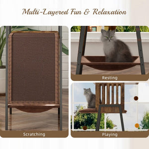English Elm Modern 58 Inch Cat Tower with Sisal Scratching Mat Hammock and Perch for Large Breeds W2641P460041