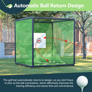 English Elm Golf Practice Cage with Powder Coated Steel Frame Double Layer Net Backyard Training W1422P284885