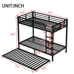 English Elm Twin Xl Metal Bunk Bed With Twin Trundle - Stylish Space-Saving Solution For Shared Rooms! W1580S00128-GIGA