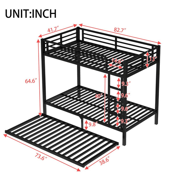 English Elm Twin Xl Metal Bunk Bed With Twin Trundle - Stylish Space-Saving Solution For Shared Rooms! W1580S00128-GIGA