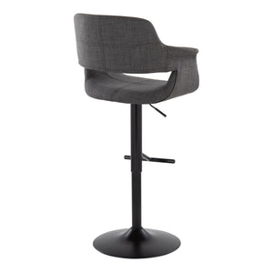 English Elm Mid-century Modern Swivel Barstools Set of 2 Black Metal Base Charcoal Upholstery B202S01067