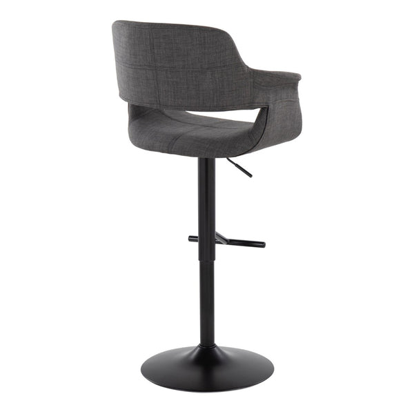 English Elm Mid-century Modern Swivel Barstools Set of 2 Black Metal Base Charcoal Upholstery B202S01067