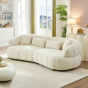 English Elm 102.36 Inch Curved Boucle Sectional Sofa Four Seat Mid Century Modern Living Room Beige W2582S00189