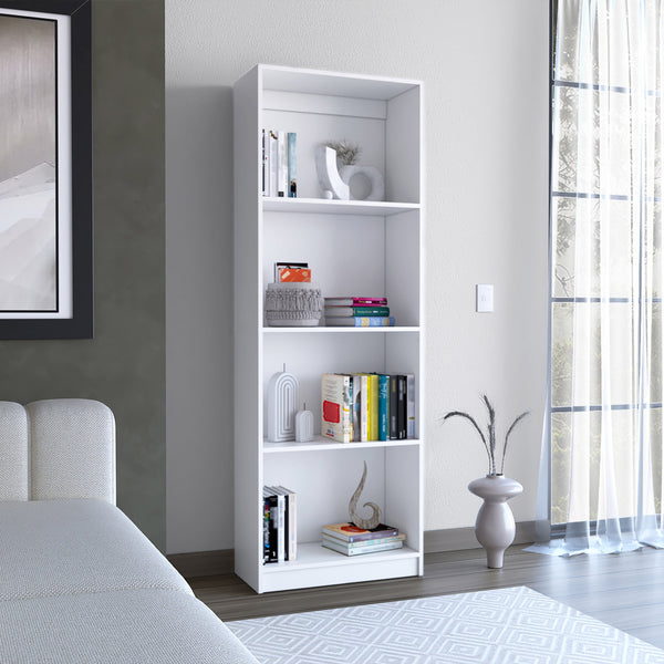 English Elm White Tier Storage Shelves Bookcase with 4 Spacious Shelves, 71.1" Tall White Finish for Home Decor B062P175156