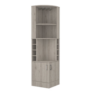 English Elm Syrah Corner Bar Cabinet with 8 Bottle Cubbies, Double Doors, Glass Rack and Display Nook Light Gray 46 L x 23 W x 7 H B200P242413