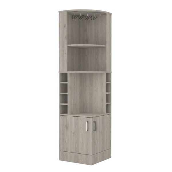 English Elm Syrah Corner Bar Cabinet with 8 Bottle Cubbies, Double Doors, Glass Rack and Display Nook Light Gray 46 L x 23 W x 7 H B200P242413