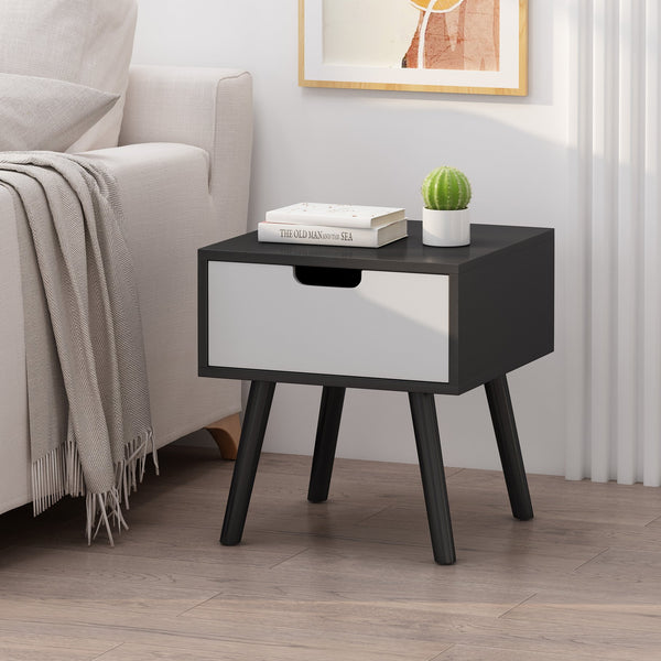 English Elm Christopher Knight Home® - END TABLE Mid-Century Modern Two-Toned End Table with Drawer, Faux Wood Top & Splayed Legs for Living Room Black White 66761.00BLKWHT