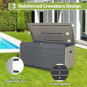 English Elm 260 Gallon Resin Deck Box with Wheels & Lock-Ready Latch, Waterproof, UV-Resistant Outdoor Storage Bench (Gray) W1859P325841