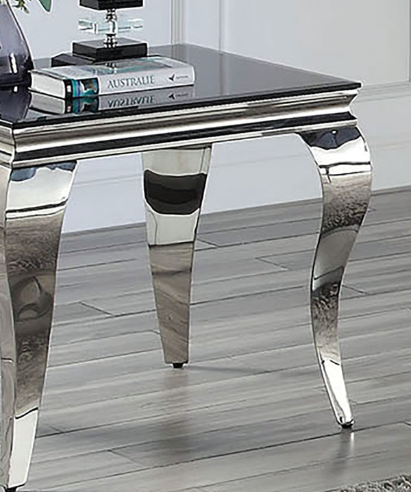 English Elm Glam Stainless Steel Coffee Table with Beveled Tempered Glass Top and Elegant Cabriole-Style Legs Black,Silver 28 L x 28 W x 5 H B011S01174