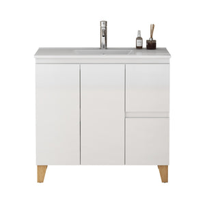 English Elm 36-inch Glossy White Bathroom Vanity with Ceramic Sink Soft Close Drawers Minimalist W3151S00068
