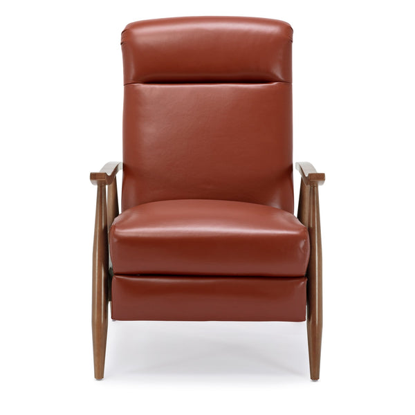 English Elm Fremont Top-Grain Leather Wood Arm Push Back Recliner with Chestnut Arms and Cushioned Headrest Caramel B050P366072