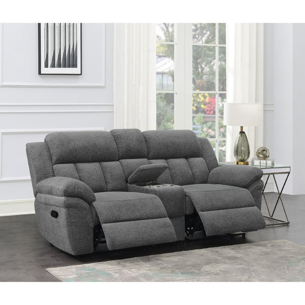 English Elm Divine Chenille Reclining Loveseat with Tufted Pillowtop Arms and Built-in Console B062S01414