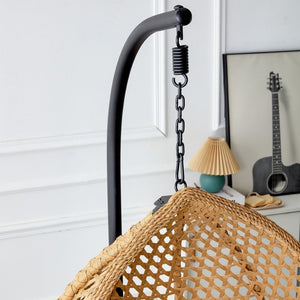 English Elm 76.8-inch Hand Woven Rattan Egg Swing Chair Indoor Outdoor with Cushion Lumbar Pillow Yellow W1512P498594