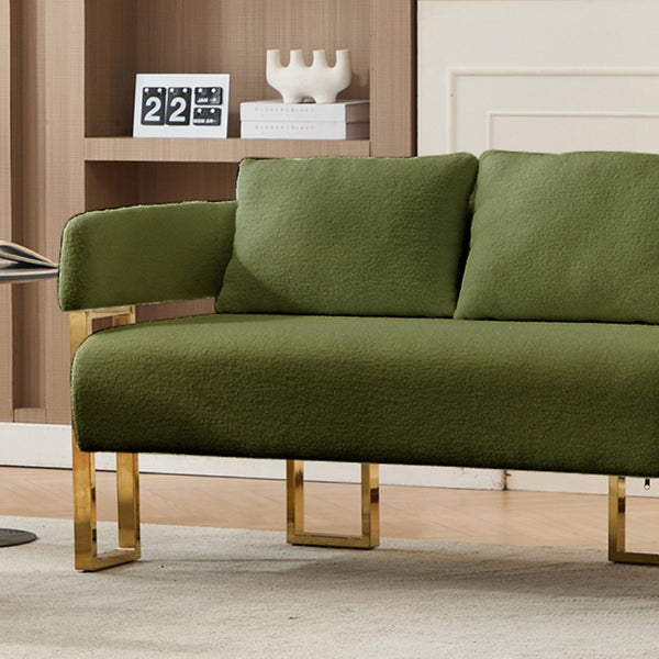 English Elm Ts Velvet Accent Chair with Gold Metal Legs Glam Art Deco Style for Living Room Green W2311S00006