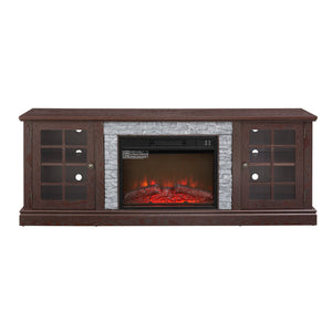 English Elm 70" Modern TV Stand with 23" Electric Fireplace, Faux Stone Mantel, Ample Storage & Cable Management Cherry W2275S00023