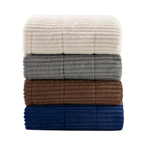 JLA Home Madison Park - Oversized Plush Down Alternative Throw for Luxurious Warmth — Ribbed Face, Box Quilted, Machine-Washable Comfort Ivory BASI50-0429