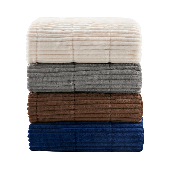 JLA Home Madison Park - Oversized Plush Down Alternative Throw for Luxurious Warmth — Ribbed Face, Box Quilted, Machine-Washable Comfort Ivory BASI50-0429