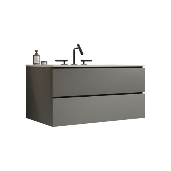 English Elm Tia 36" Wall Mount Space Grey Floating Vanity With Ceramic Sink, Soft-Close Drawers & Large Storage W1865S00067-GIGA