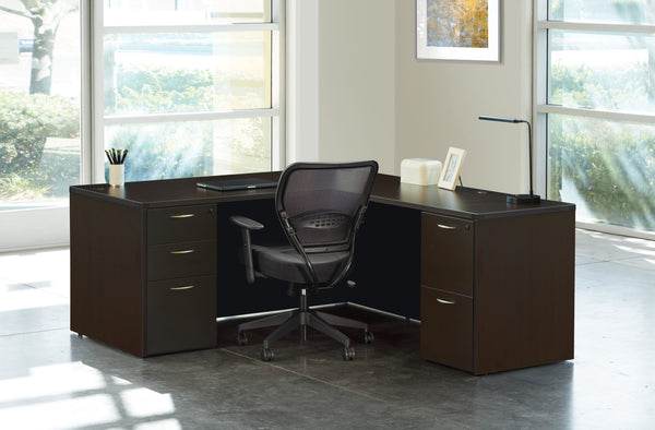 OSP Home Furnishings Napa Executive L Shaped Workstation with Locking Drawers and Integrated Wire Management Espresso NAPESP-TYP9