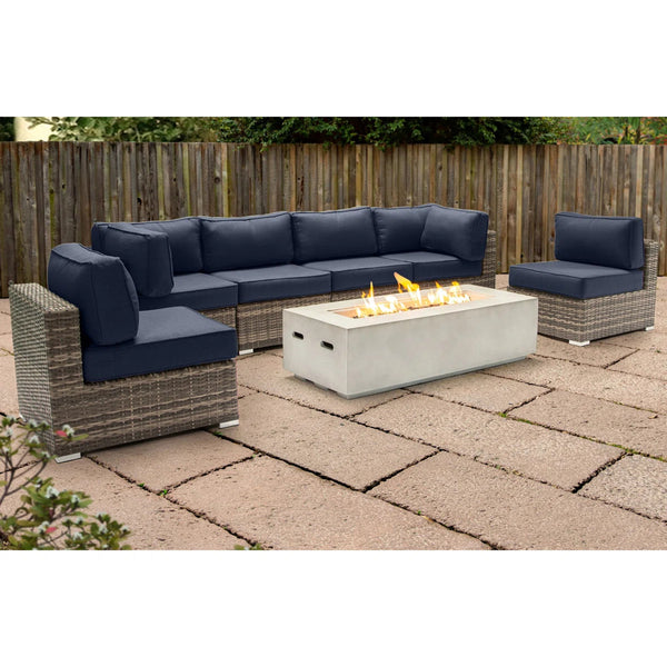 English Elm Fully Assembled 7-Piece Outdoor Seating Set With Fire Pit & Premium Cushions For Cozy Gatherings B120S00137