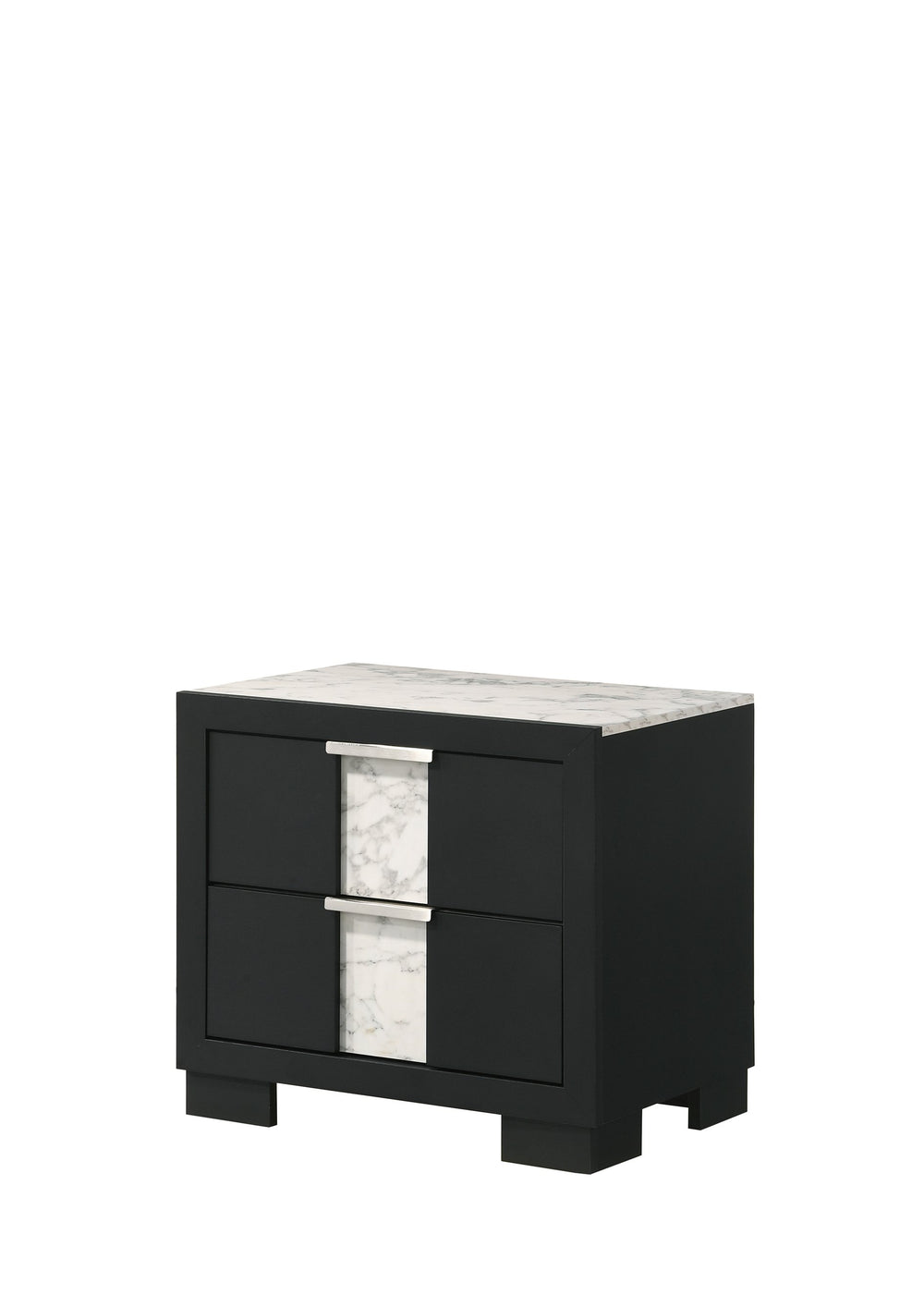 English Elm 1pc Contemporary Nightstand with Two Drawers and Metal Knobs – Sleek Wood Case, Space-Saving Bedroom Storage Black,White 26.6 L x 19.5 W x 23 H B011P255209