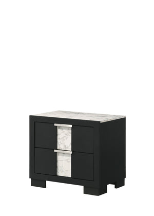 English Elm 1pc Contemporary Nightstand with Two Drawers and Metal Knobs – Sleek Wood Case, Space-Saving Bedroom Storage Black,White 26.6 L x 19.5 W x 23 H B011P255209
