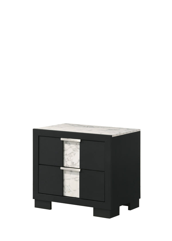 English Elm 1pc Contemporary Nightstand with Two Drawers and Metal Knobs – Sleek Wood Case, Space-Saving Bedroom Storage Black,White 26.6 L x 19.5 W x 23 H B011P255209