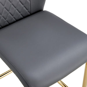 English Elm Table Modern Luxurious Transparent Glass Dining Set With 8 Dark Gray Pu Chairs & Gold Legs W1151S02592-GIGA