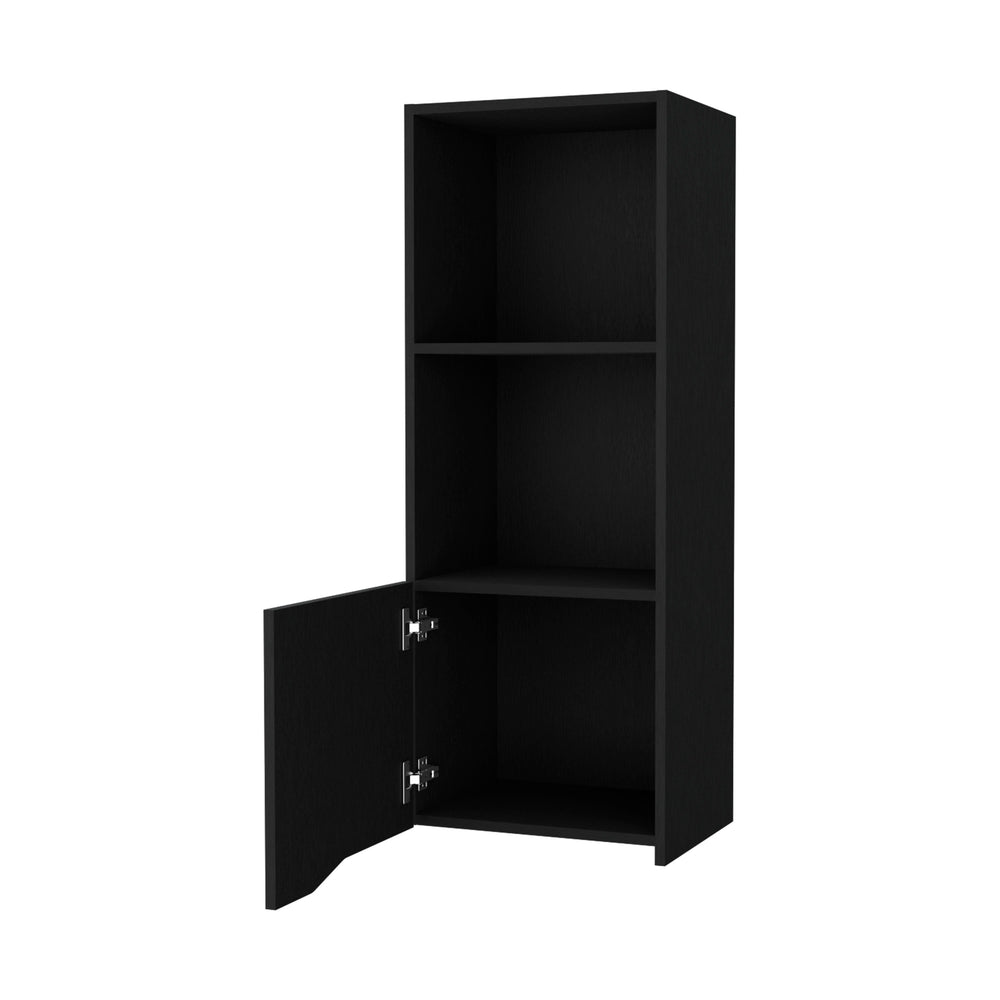 English Elm Pima Recessed Wall Cabinet in Black Melamine with 3 Shelves, One Door for Elegant Hidden Storage B128P237131