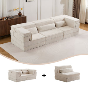 English Elm Compression Mahjong Sofa - Versatile Convertible Floor Bed, Soft Fleece, No Assembly, 3 Pillows W3723S00019