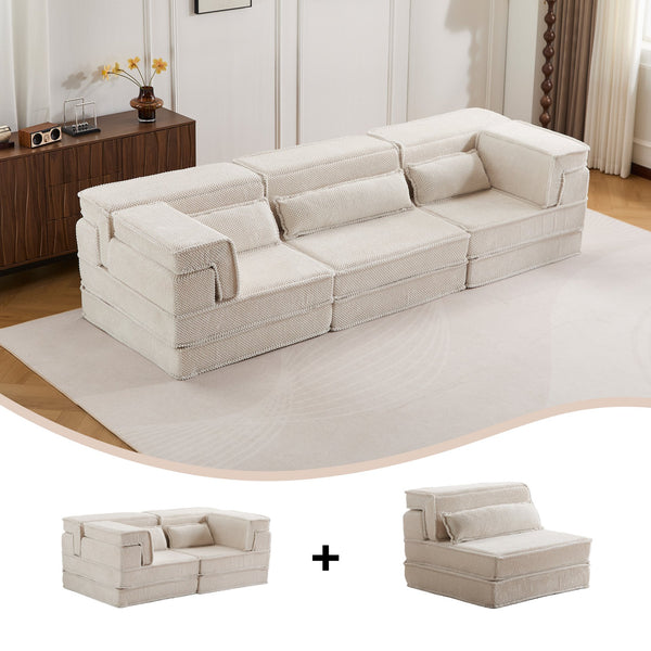 English Elm Compression Mahjong Sofa - Versatile Convertible Floor Bed, Soft Fleece, No Assembly, 3 Pillows W3723S00019