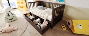 English Elm Convertible Toddler Daybed Solid Pine Kids Bed with Storage Drawers and Removable Rails Espresso N899P429848N