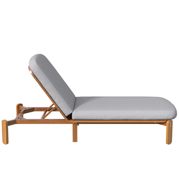 English Elm Outdoor Acacia Wood Chaise Lounge Reclining Patio Chair with Cushion for Poolside Grey N719P445623A
