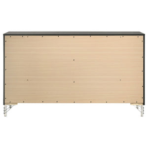 English Elm Frances Six Drawer Dresser Warm Wood Grain Finish with Nickel Bail Handles for Bedroom B062P447798