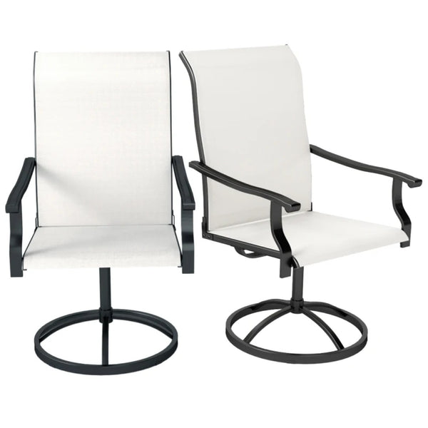 English Elm High Back Swivel Outdoor Patio Chairs with Breathable Mesh and Powder Coated Steel Frame Black,Cream T3971P444504