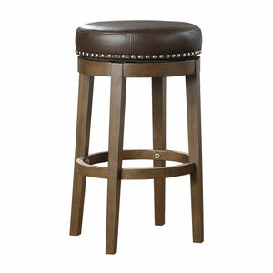English Elm Round Swivel Stool Set of 2 with Black Faux Leather Seat, Nailhead Trim & Solid Wood Legs, 19.5" H Brown 35.75 L x 23.25 W x 9.5 H B011P201566