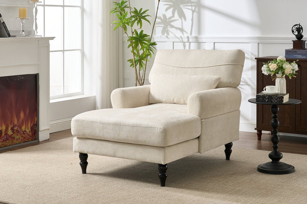 English Elm Modern Chaise Lounge with Plush High-Resilience Cushion and Solid Wood Frame for Durable Comfort White W2120P296384