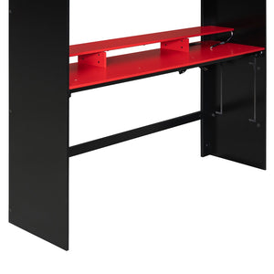 English Elm Full Size Gaming Bunk Bed with Rgb Lighting Integrated Desk Wardrobe and Storage Red LT100266AAR