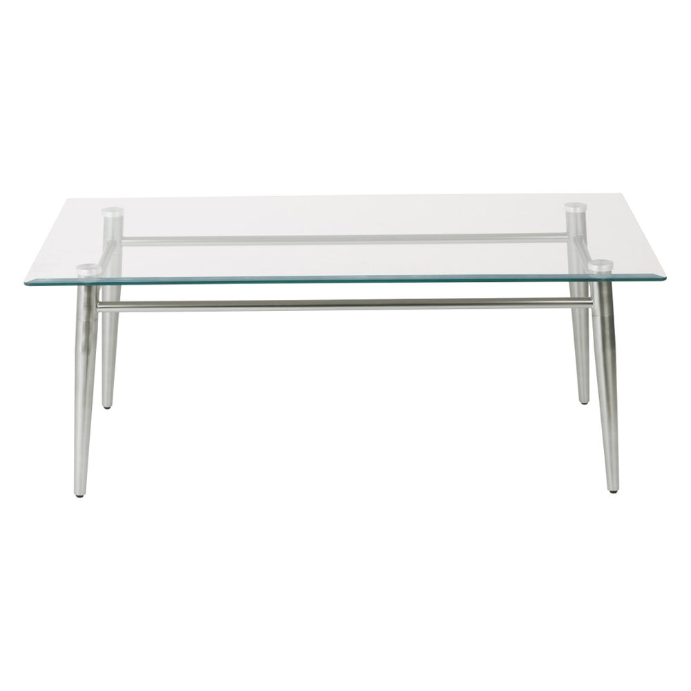 OSP Home Furnishings Brooklyn Tempered Glass Coffee Table with Brushed Nickel Frame for Modern Living Rooms MG1242S-NB
