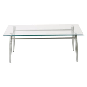 OSP Home Furnishings Brooklyn Tempered Glass Coffee Table with Brushed Nickel Frame for Modern Living Rooms MG1242S-NB