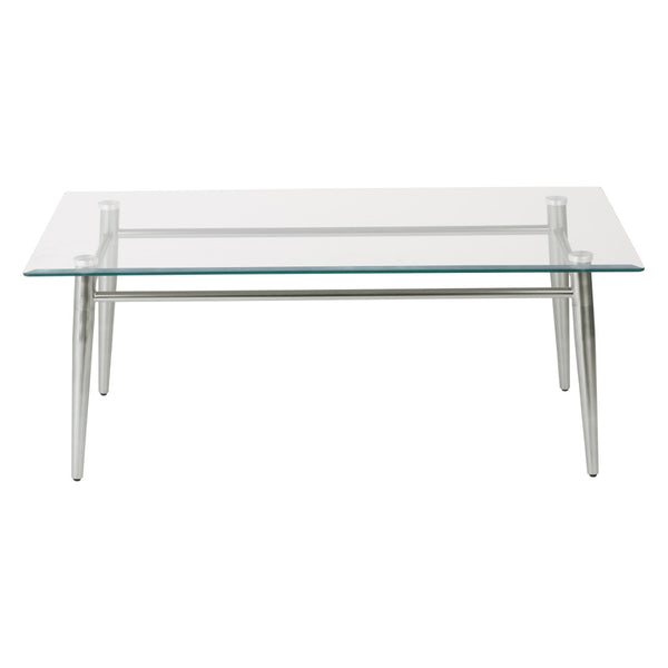 OSP Home Furnishings Brooklyn Tempered Glass Coffee Table with Brushed Nickel Frame for Modern Living Rooms MG1242S-NB